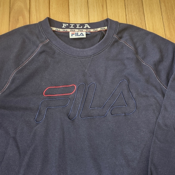Fila Men’s Blue Navy Crewneck Classic Sweater XL Y2K Streetwear Casual Pullover - Picture 7 of 14